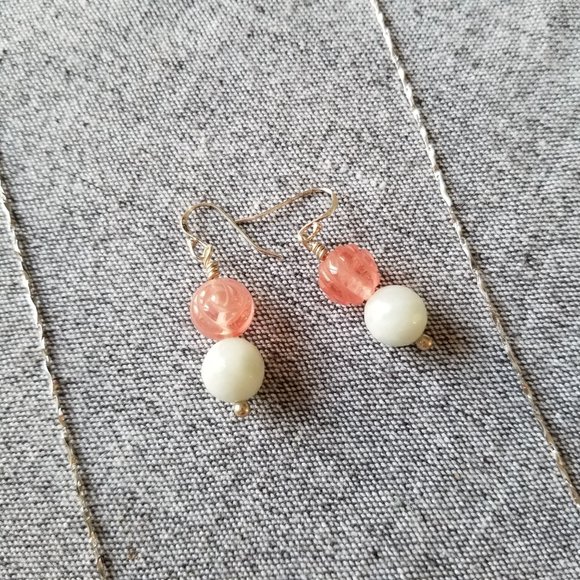 New Sterling Silver and gemstone necklace and earrings with carved cherry quartz - Picture 3 of 5